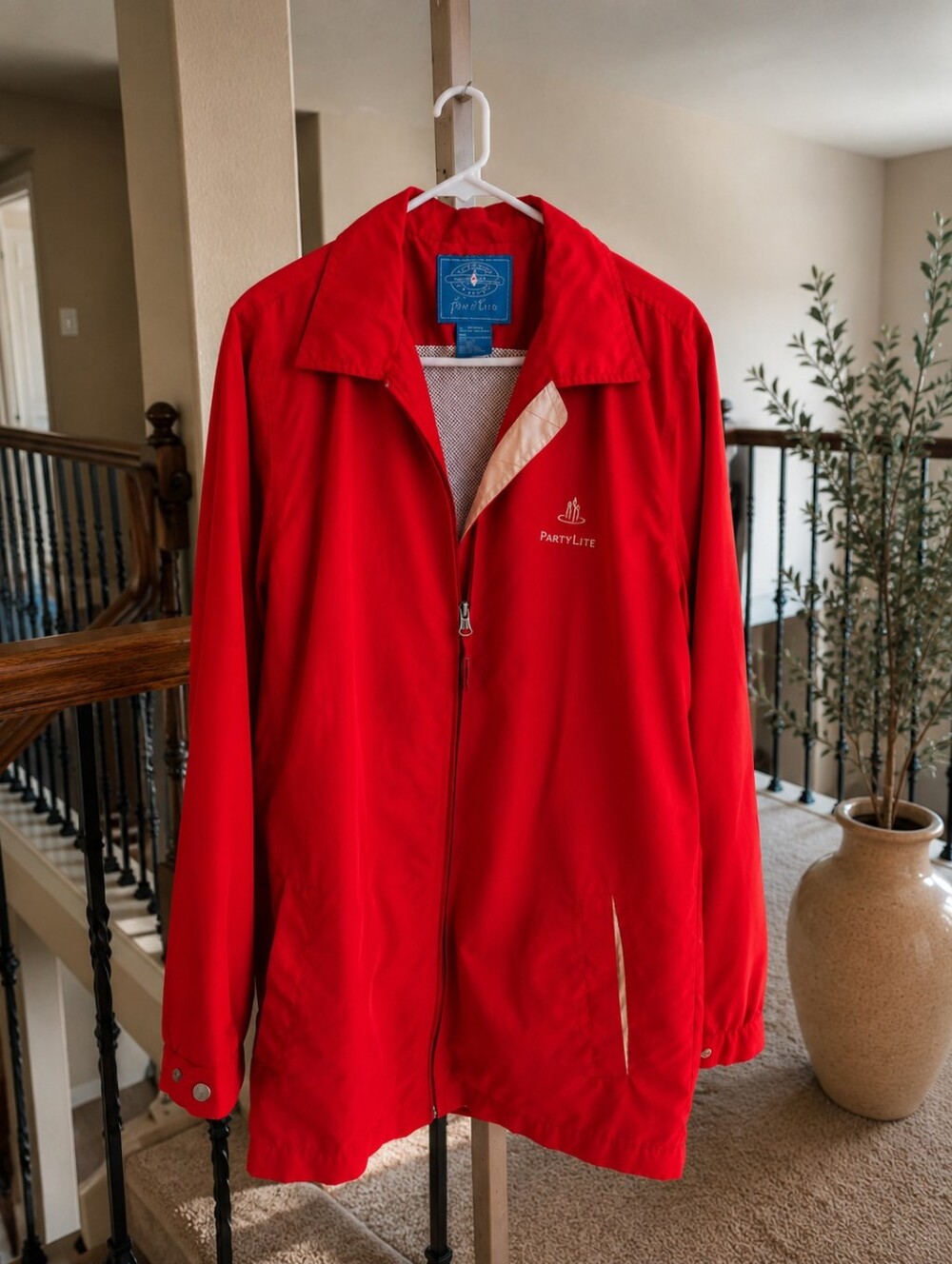 Partylite And Charles River Apparel Collab Red Utility Jacket with Zip Front